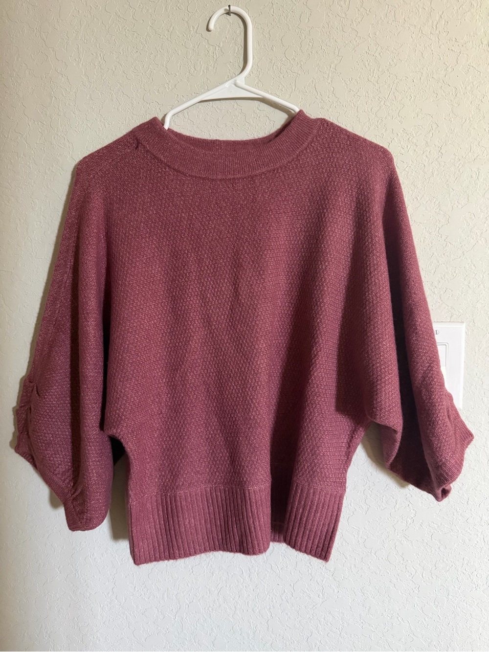 Democracy Rose-Mauve Crewneck Balloon-Sleeve Sweater